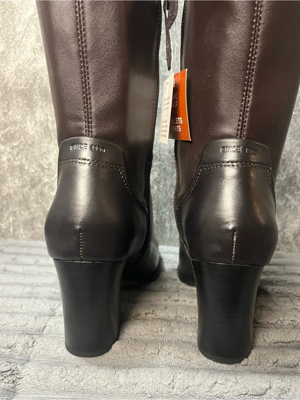 Franco Sarto Brown Leather Block Heel Boots new Sz 6
